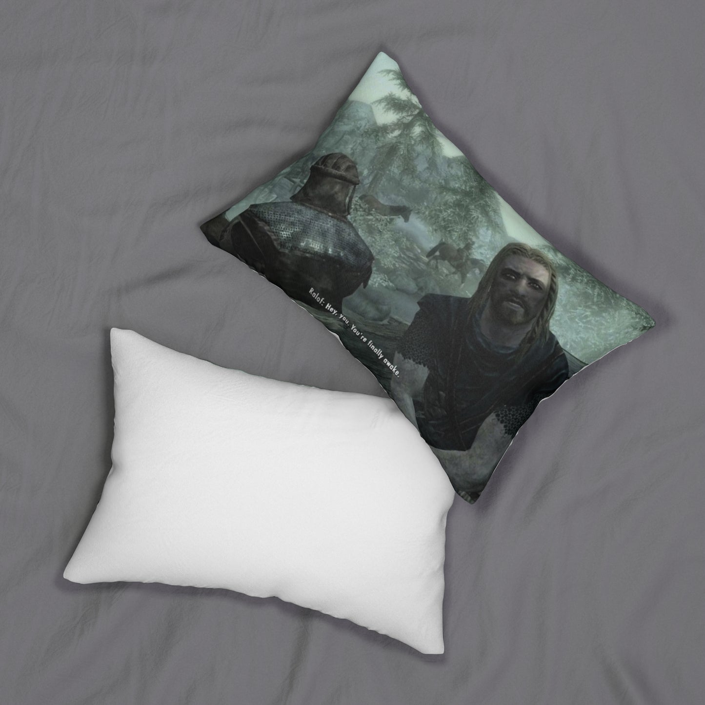 'Hey, you. You're finally awake.' Gaming Lumbar Pillow
